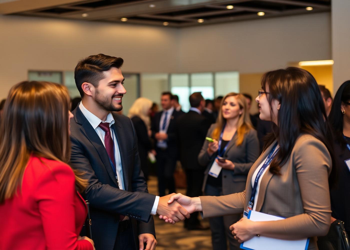 Networking entre advogados em congresso jurídico
